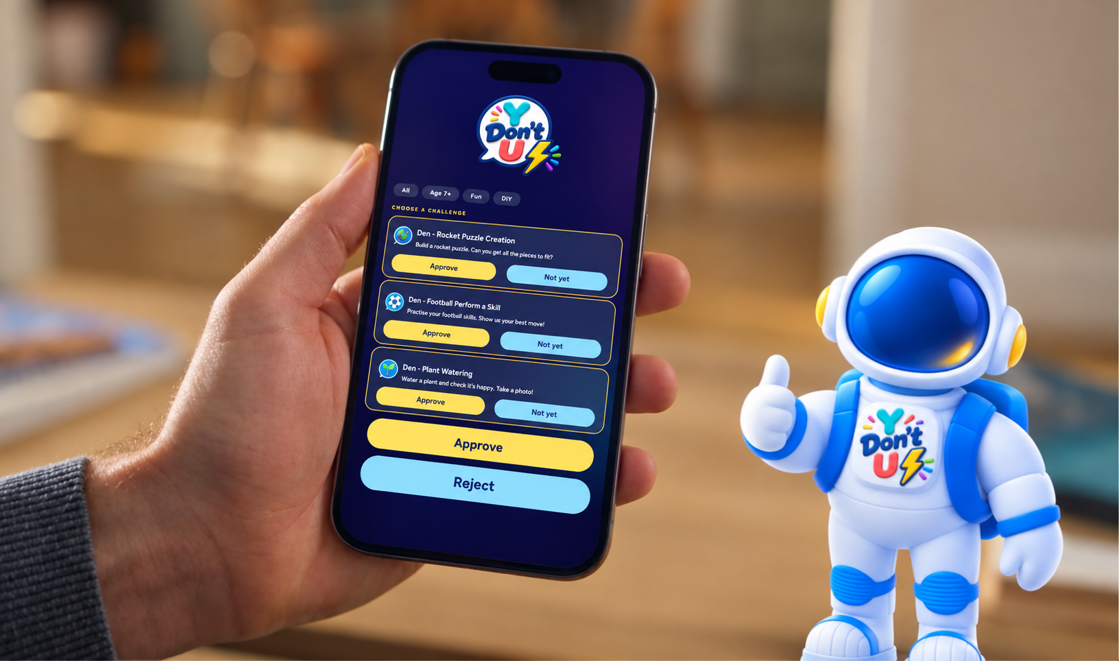 A parent approving tasks on their device